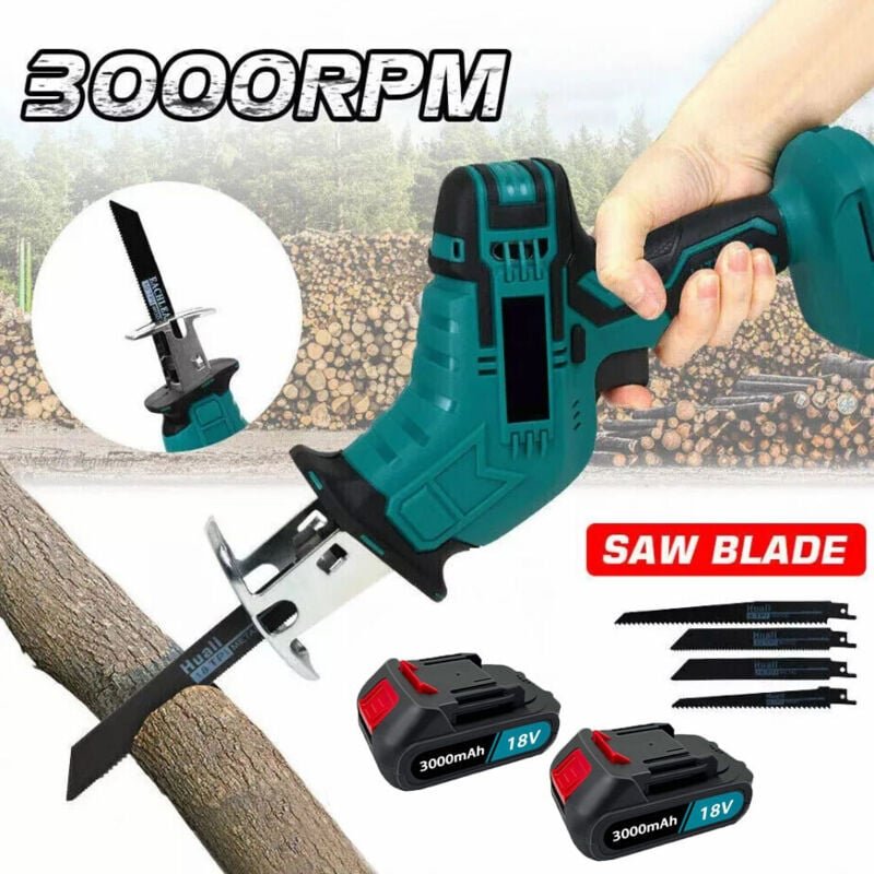 Teetok - Säbelsägen, elektrische Säbelsäge, Holz, Äste, pvc, Metallschneiden + 4 Sägeblätter + 2 x 3,0 a Akku + Ladegerä...