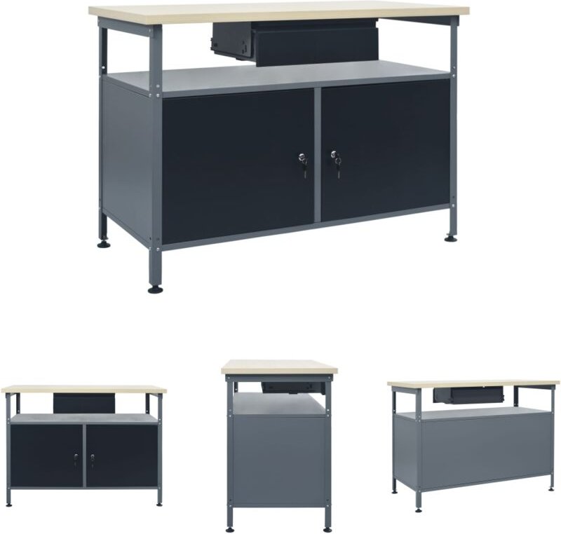 The Living Store Werkbank Schwarz 120x60x85 cm Stahl - Werkbänke - Schwarz