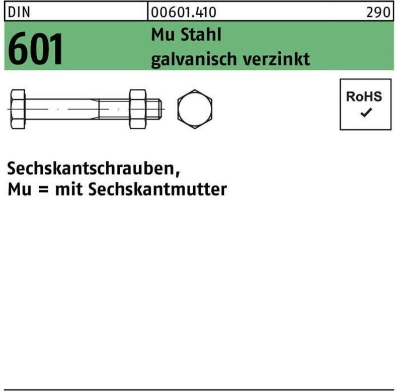 No Brand - Sechskantschraube din 601 m.Sechskantmutter m 6 x 25 Mu Stahl 4.6 galvanisch verzinkt