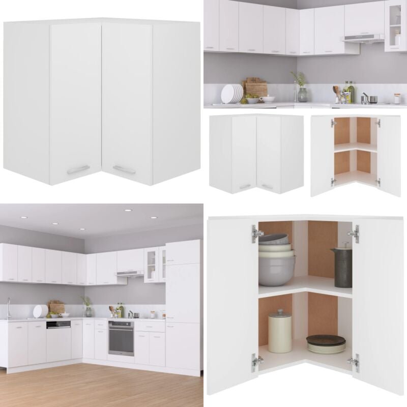 Eckhängeschrank Weiß 57x57x60 cm Holzwerkstoff - Küchenregal - Eckschrank - Holzschrank - Weißer Schrank - Aufbewahrungs...