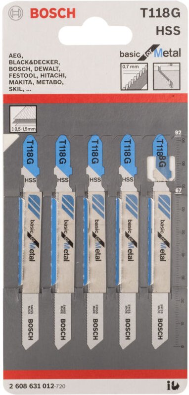 Bosch - Accessories 2608631012 Stichsägeblatt t 118 g Basic for Metal, 5er-Pack 5 St.