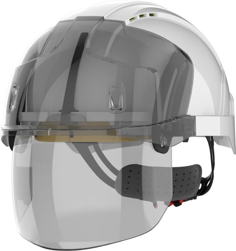 Arbeitsschutzhelm mit belüftetem Rasterschutz EVO VISTAshield Rot/Rauch