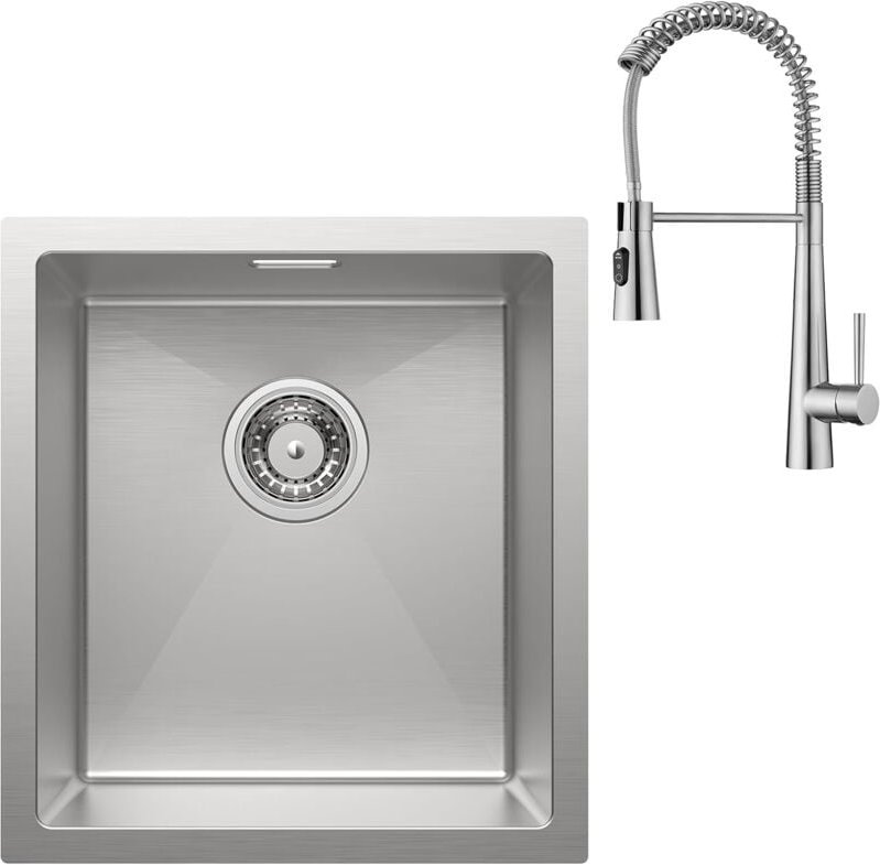 Spülbecken 40 x 44 cm + Hochdruck Wasserhahn Küche, Einbauspüle Edelstahl sus 304, Küchenspüle Spüle Küche Modern, Wasch...