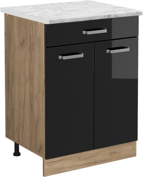 Thumbnail - Vicco - Küchenunterschrank R-Line, Schwarz Hochglanz, 60 cm ap Marmor