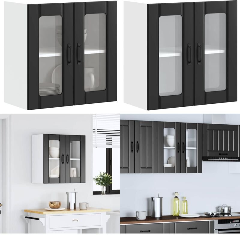 Küchen-Hängeschrank mit Glastür Lucca Schwarz Holzwerkstoff - Vidaxl