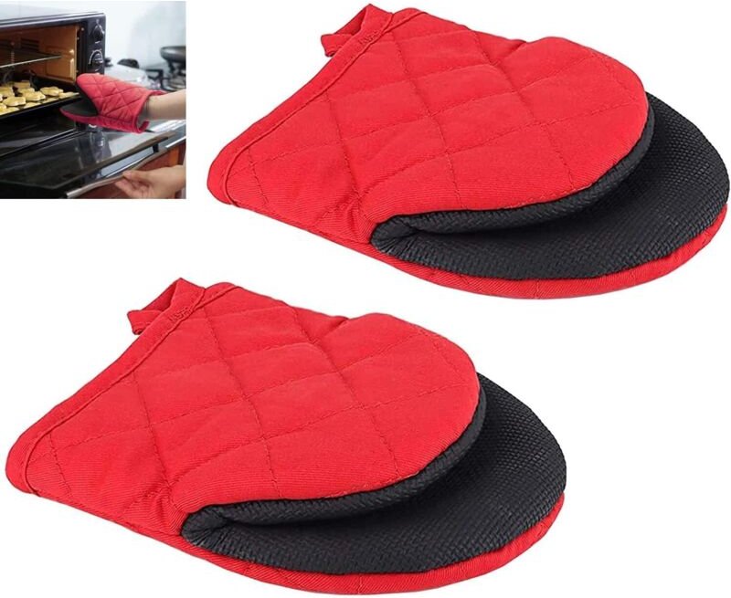 1 Paar kurze Silikon-Ofenhandschuhe, hitzebeständig für 500 Grad, rutschfeste Oberflächen und Handschuhe mit Aufhängesch...