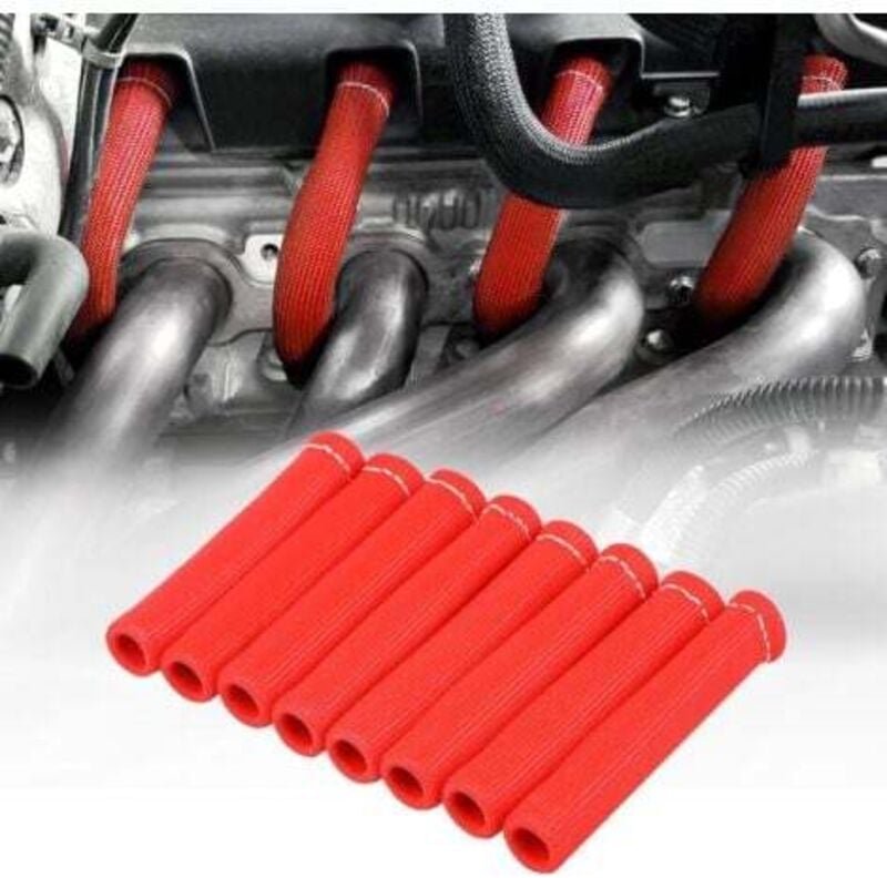 8 Stück Zündkerzenkabelmanschetten, Hitzeschild-Schutzhülle, 2500-Grad-Zündkerzen-Wärmeabdeckung, 15,2 cm, für sbc bbc 3...