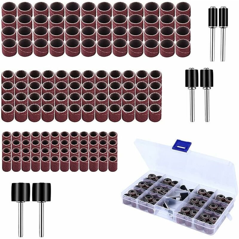 150 Stück Schleifhülsen-Packung, 144 Stück Schleifhülsen-Packung + 6 Stück Schleifrollen für Dremel-Rotationswerkzeug