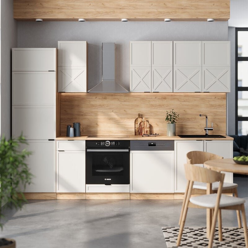 Küchenzeile Fame-Line, GrauBeige/Goldkraft Eiche, 300 cm ohne Arbeitsplatte, Vicco