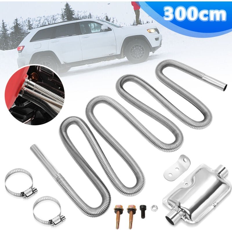 300cm Abgasschlauch Edelstahl Set für Diesel Standheizung mit zwei Edelstahlschellen – Flexibles Auspuffrohr φ25mm - Tol...
