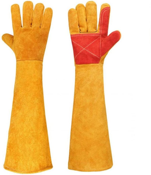 (Gelb) 60 cm lange Anti-Biss-Arbeitshandschuhe, strapazierfähige Lederhandschuhe für Badezimmer, Fellpflege, Umgang mit ...