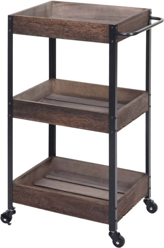 HHG - Servierwagen 678, Küchenwagen Barwagen Teewagen Beistellwagen Rollwagen, Massiv-Holz shabby braun