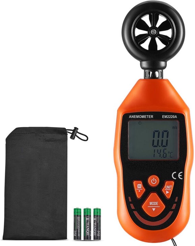 Mophorn Hand-Anemometer, -8–46 °C, digitales Windmessgerät mit LED-Hintergrundbeleuchtung, misst Windgeschwindigkeit, Te...
