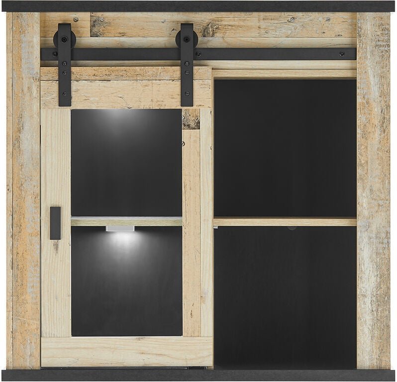 Hängeschrank inkl. Glasschiebetür SHELTON-61 in Old Style hell Nb. mit anthrazit, b/h/t: ca. 93/90/31 cm