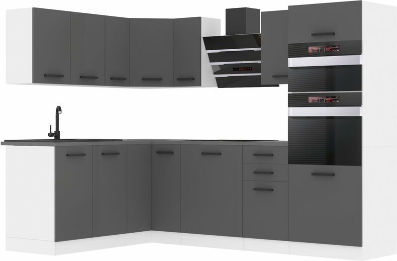 Küchenzeile Küchenblock Küche L-Form Melanie Küchenmöbel mit Griffe, Einbauküche ohne Elektrogeräten mit Hängeschränke u...