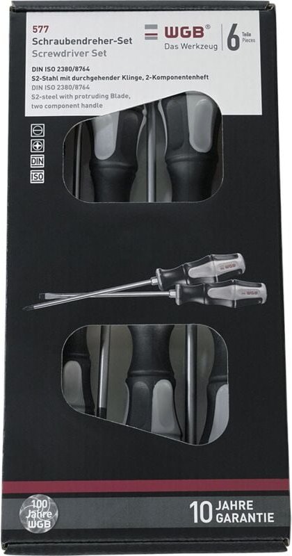 WGB Schraubenzieher Set - Schraubendreher Schlitz Kreuz, S-2 Stahl verchromt - 6-teilig