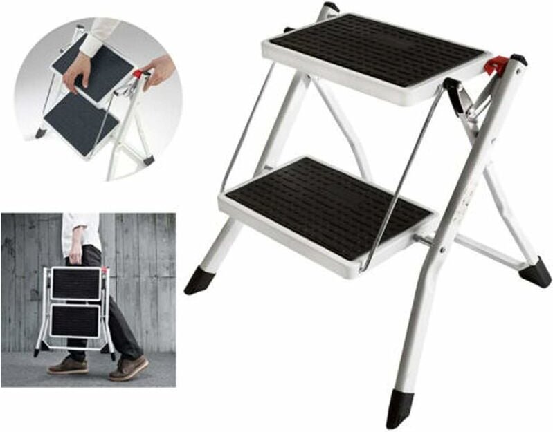 2 Stufen Mini Klappleiter Trittleiter Klappbar Tragbare kompakte Leiter Rutschfeste Matte Einfache Aufbewahrung Stehleit...