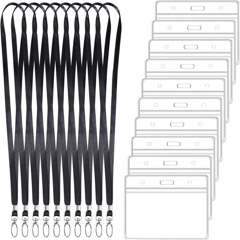 Ausweishülle mit Band Set, 12 Stück Transparente Kartenhülle 12 Stück Doppellochklammer,Ausweishalterfür Mitarbeiter, Si...