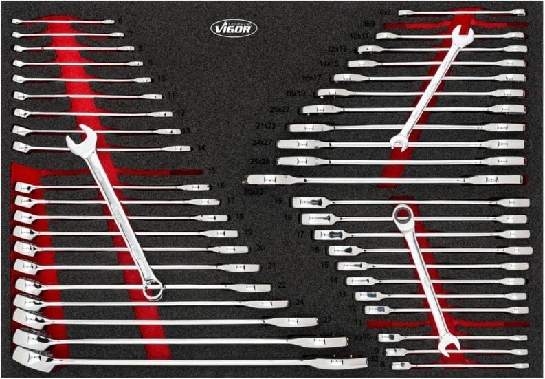 VIGOR Doppel-Maulschlüssel-, Ring-Maulschlüssel-, Ratschen Ring-Maulschlüssel Satz, 45-tlg., 6 x 7 – 30 x 32, 6 – 32 mm,...