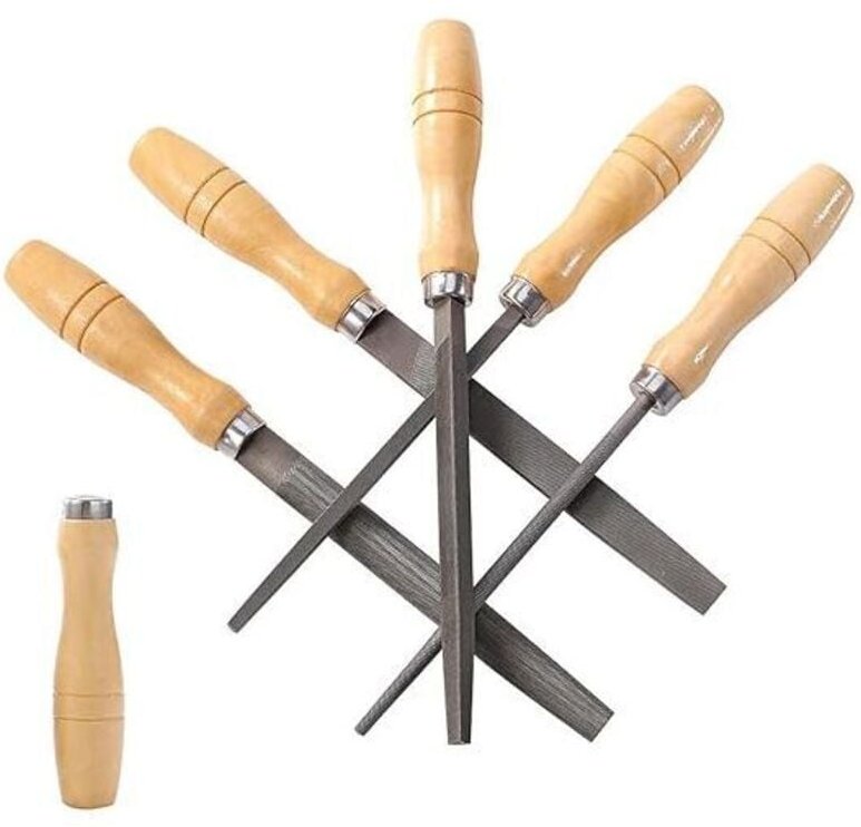 Set di lime in acciaio ad alto tenore di carbonio KZQ da 5 pezzi con manici in legno per legno, metallo e plastica (lima...