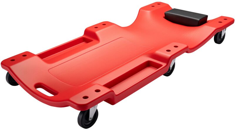 Kfz Montageliege 102x48x12 cm bis 180 kg aus Kunststoff, Rollbrett mit abnehmbarer Kopfstütze & Werkzeugfächern, Rolllie...