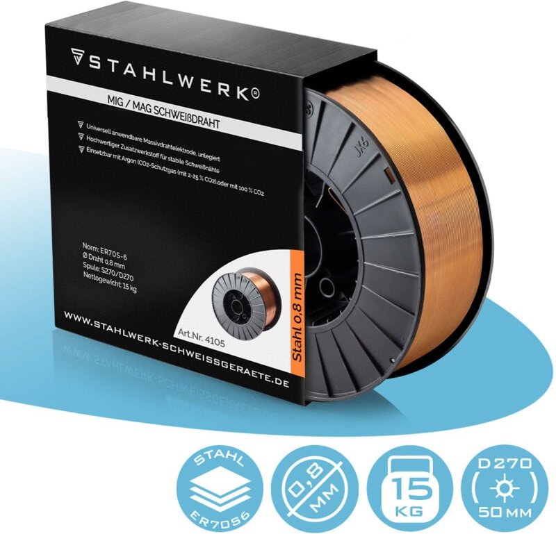 STAHLWERK Schweißdraht MIG MAG Premium Drahtrolle ER70S-6 SG2 0,8 mm 15 kg