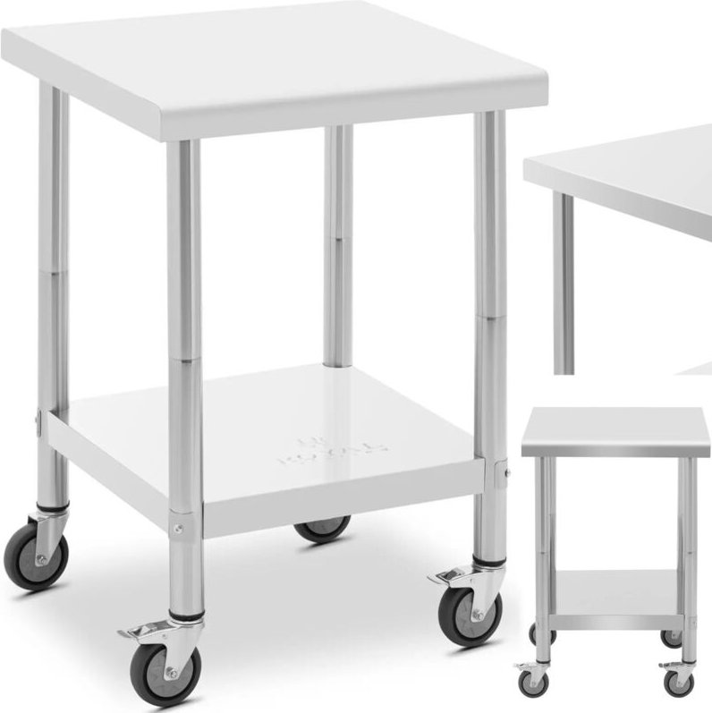 Tischarbeitsplatte auf Rollen, 2 Ebenen, 60 x 60 cm, STAHL, bis 120 kg