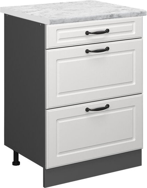 Schubladenschrank R-Line, Weiß Landhaus, 60 cm AP Marmor, Vicco