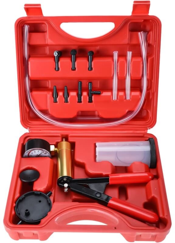 Manuelle Vakuumpumpe, Bremsflüssigkeits-Vakuumtester und Entlüftungsgerät, 6 Adapter mit Koffer - Lntyq