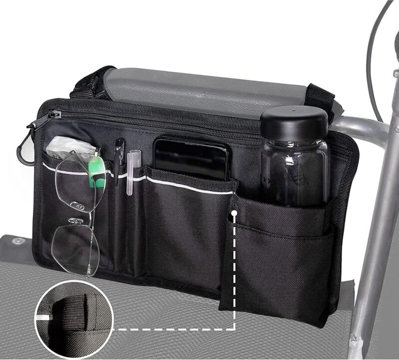 Rollstuhltasche mit Taschen – universelle, wasserdichte Armlehnen-Seitentasche für Elektrorollstühle, Mobilitätsroller, ...