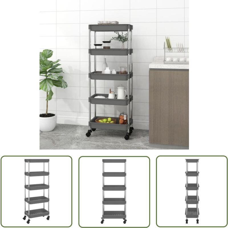 Küchenwagen 5 Etagen Grau 42x29x128 cm Eisen und abs - Küchentrolley - Küchenwagen - Stauraummöbel - Rollcontainer - Org...