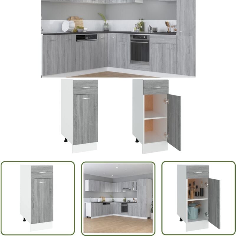 The Living Store - Unterschrank mit Schublade Grau Sonoma 30x46x81,5 cm - Unterschrank - Küchenschrank - Holzwerkstoffsc...