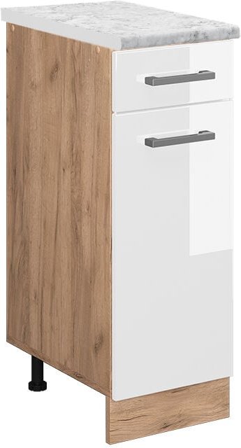 Küchenunterschrank R-Line, Weiß Hochglanz, 30 cm ap Marmor Vicco