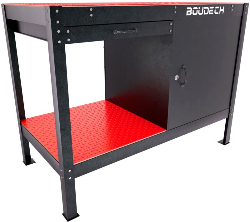 Manny - Werkbank 120x60 cm mit Schublade, 1 T�r und 1 Ablage aus schwarzem Metall