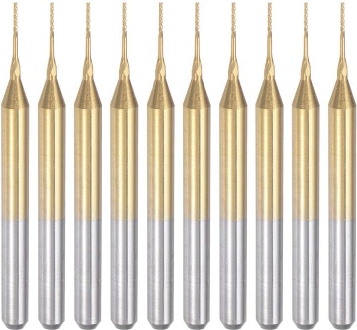 10 Stück Titanbeschichtete Hartmetall-Schaftfräser, Gravurfräser, CNC-Fräser für Leiterplattenmaschinen, 1/8 Schaft, 0,5...