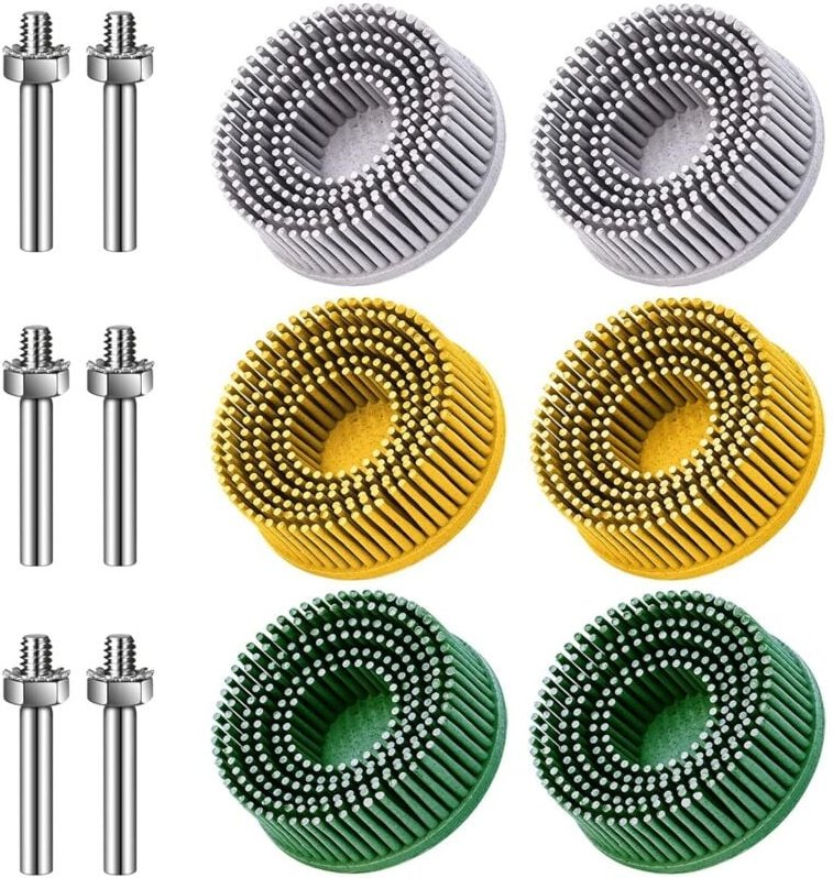 Thumbnail - 6er-Pack 2 Zoll Borstenscheibe Körnung 50 80 120 mit 1/4" Schaftaufsatz Schleifscheibe zum Entfernen von Beschichtungen ...
