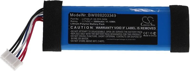 Vhbw - Akku Ersatz für jbl 02-553-3494, GSP872693, L0748-LF für Lautsprecher Boxen Speaker (3000mAh, 3,7V, Li-Polymer)