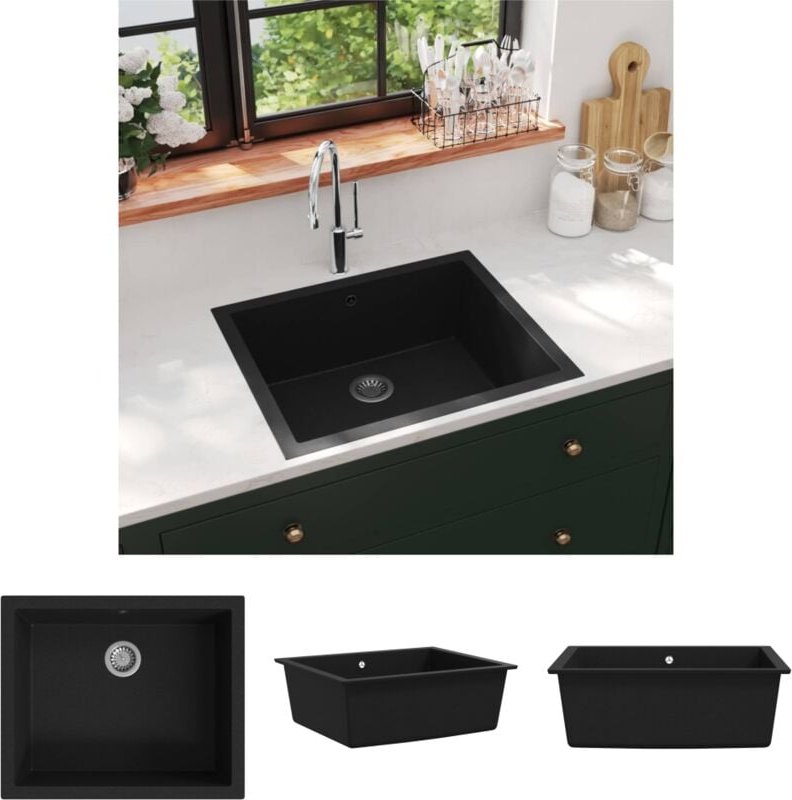 The Living Store - Küchenspüle mit Überlauf Schwarz Granit - Küchenspülen & Spülbecken - Schwarz