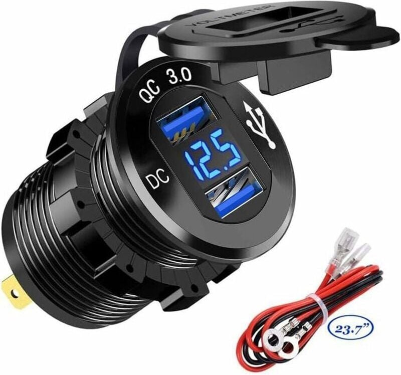 USB-Schnellladegerät fürs Auto, zwei QC3.0-USB-Anschlüsse, 12 V/24 v, 36 w, wasserdicht, mit digitalem LED-Voltmeter für...