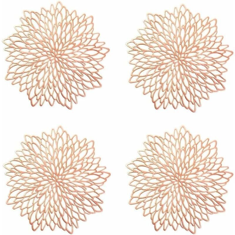 Shining House - 4 Stück Tischset aus Roségold, ausgehöhltes rundes Tischset, runde Tischsets aus Kunststoff