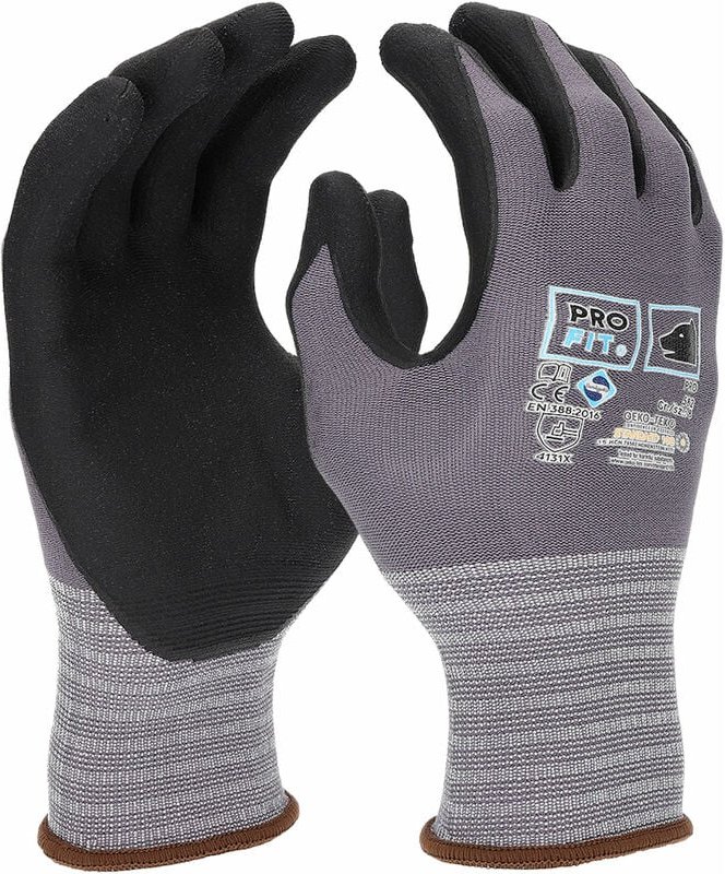 Thumbnail - Pro fit Nitril-Feinstrickhandschuh – Größe 8 - 12 Paar, Arbeitshandschuhe atmungsaktiv, Schutzhandschuhe Grau/Schwarz