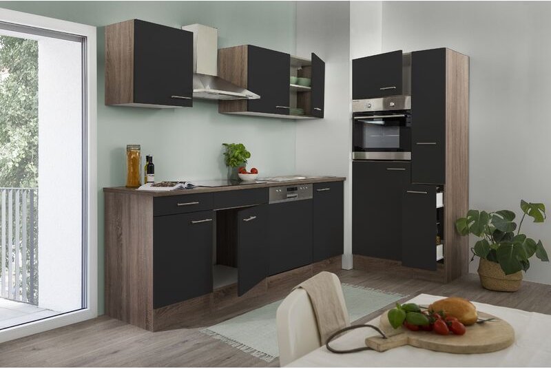 Thumbnail - Küche Küchenzeile Leerblock Eiche York Schwarz Oliver 310 cm Respekta