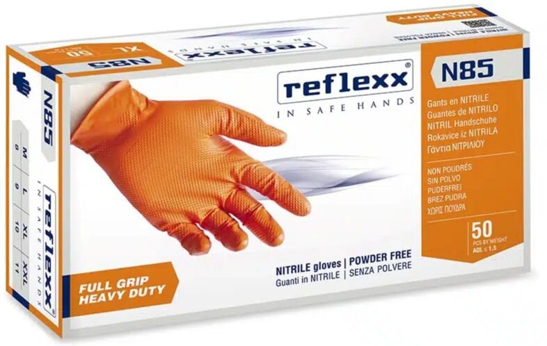 Reflexx N85 Nitrilhandschuhe ohne Puder, 100 % latexfrei, 8,4 g, Kat.3, 50 Stück, M