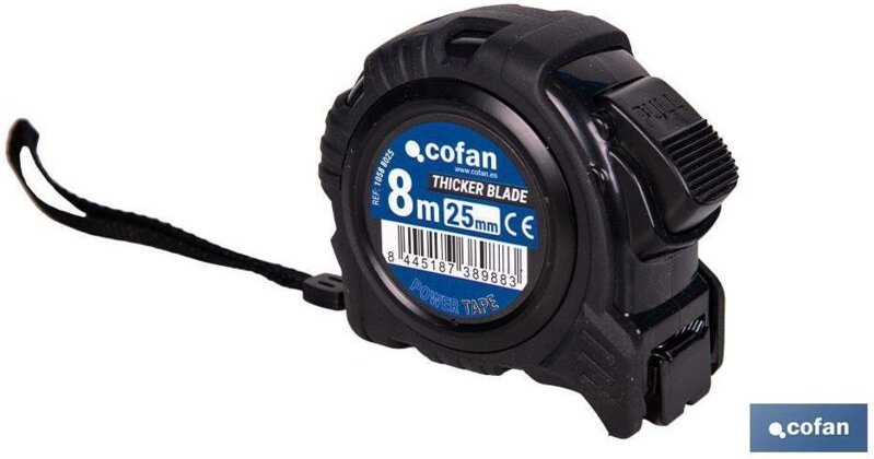 Cofan - Doppelseitiges Maßband mit schwarzer Klinge, Feststellknopf und stoßfestem Gehäuse, 8 m x 25 mm, aus abs und Met...