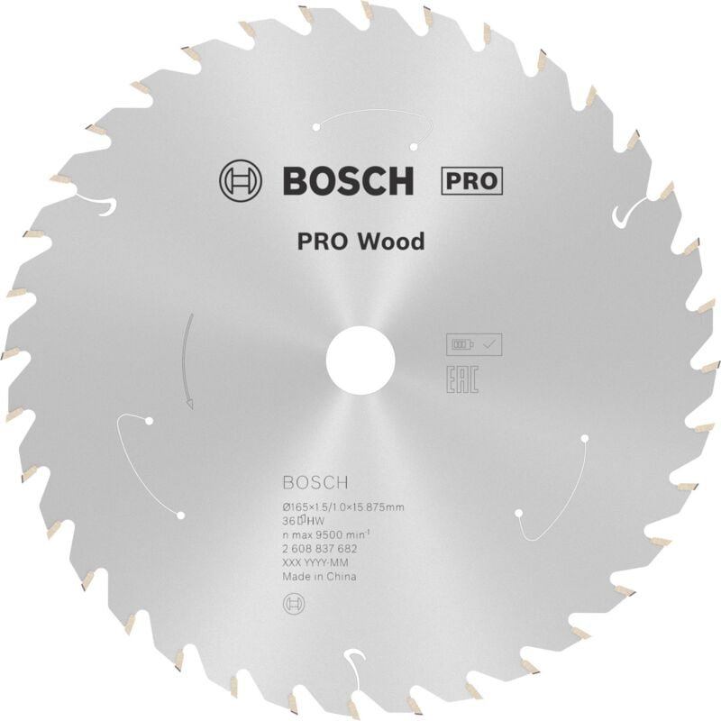 Akku-Kreissägeblatt Standard for Wood, 165 x 1,5/1 x 15,87, 36 Zähne, Freiwinkel 13°, Spanwinkel 15° - Bosch