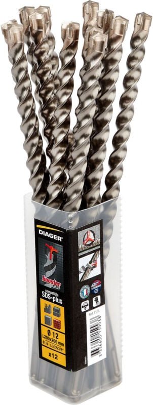Pack mit 12 Betonbohrern Booster-plus 3 Schneiden SDS-plus - 157L Ø 8 Nutzlänge 50 Gesamtlänge 110
