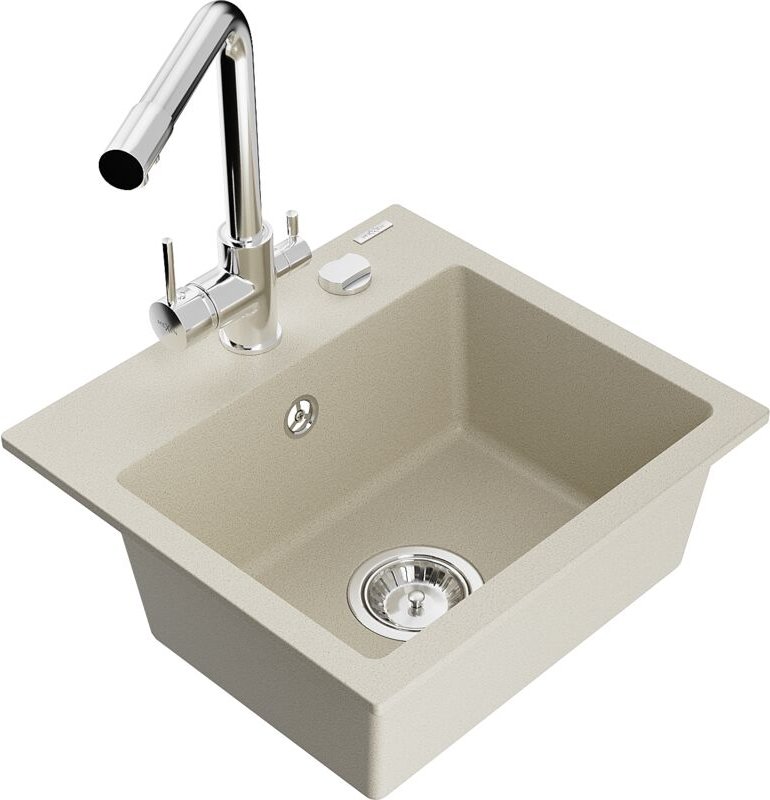 Milo 1-Becken-Granit-Spüle mit Mischbatterie Duero, Beige - 6505-69-671600-00 - Mexen