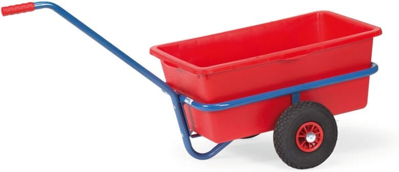 Fetra Handwagen mit roter Kunststoffmulde und Polyurethanbereifung 632x332mm