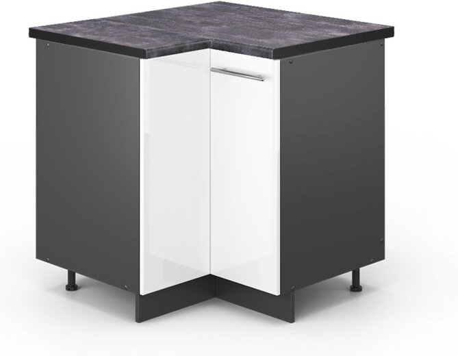 Vicco - Eckunterschrank Fame-Line, Weiß Hochglanz, 80.5 cm, ap Anthrazit
