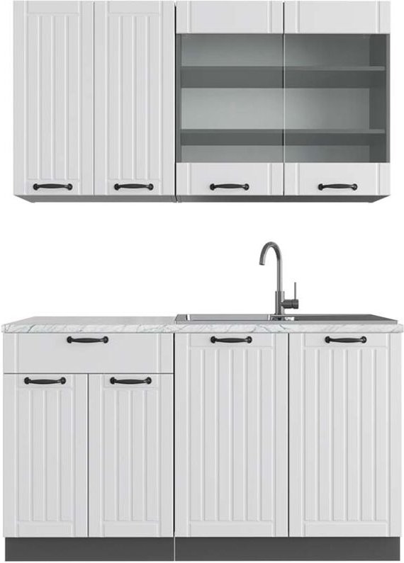 Vicco - Singleküche Fame-Line, Weiß Landhaus/Anthrazit, 140 cm , ap Marmor